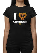 I Love Churros Heart Graphic - Retro Snack Lover Design  Women's T-shirt
