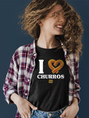 I Love Churros Heart Graphic - Retro Snack Lover Design  Women's T-shirt