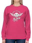 Fly Away - Retro Winged Emoji Graphic Women's Sweatshirt
