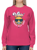 Vibin’ Since Day One - Cool Retro Emoji Smiley Graphic Women's Sweatshirt