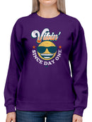 Vibin’ Since Day One - Cool Retro Emoji Smiley Graphic Women's Sweatshirt