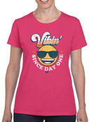 Vibin’ Since Day One - Cool Retro Emoji Smiley Graphic Women's T-shirt