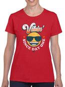 Vibin’ Since Day One - Cool Retro Emoji Smiley Graphic Women's T-shirt