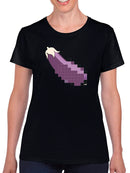 Pixel Eggplant Fun Emoji - Retro Meme Art Design Women's T-shirt