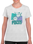 Pisces Zodiac Graphic - Twin Fish Retro Art Design Women's T-shirt