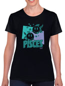 Pisces Zodiac Graphic - Twin Fish Retro Art Design Women's T-shirt