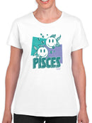Pisces Zodiac Graphic - Twin Fish Retro Art Design Women's T-shirt