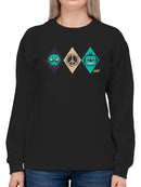 Alien Peace Trio Emoji - Futuristic Symbol Art Design Women's Sweatshirt