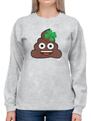 Lucky Poo Emoji - Fun Clover Charm Design Women's Sweatshirt