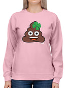 Lucky Poo Emoji - Fun Clover Charm Design Women's Sweatshirt