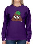 Lucky Poo Emoji - Fun Clover Charm Design Women's Sweatshirt