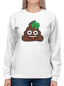 Lucky Poo Emoji - Fun Clover Charm Design Women's Sweatshirt