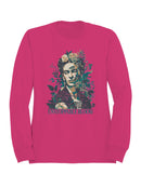 Frida Kahlo Unstoppable Bloom: Artistic Floral Portrait Women's Sweatshirt