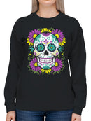 Floral Sugar Skull Decor Women's Sweatshirt
