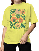 Floral Bird Design Print Women's T-shirt