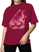 Flaming Retro Cherries Art Women's T-shirt