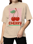 Retro Cherry Checkered Design Women's T-shirt