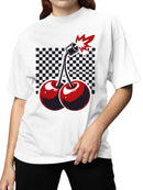 Explosive Cherries on Checkered Grid Women's T-shirt
