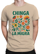 Bold Floral Chinga La Migra Design Men's T-shirt