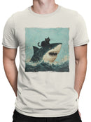 Cat Riding a Shark Artwork Men's T-shirt