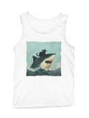 Cat Riding a Shark Artwork Men's Tank Top