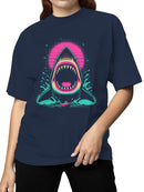 Retro Neon Shark Attack Design Women's T-shirt
