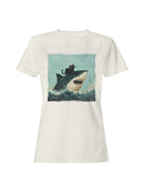 Cat Riding a Shark Artwork Women's T-shirt