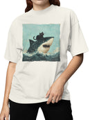 Cat Riding a Shark Artwork Women's T-shirt