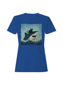 Cat Riding a Shark Artwork Women's T-shirt