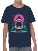 Retro Neon Shark Attack Design Youth's T-shirt