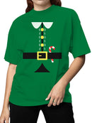 Festive Elf Suit Design with Candy Cane Women's T-shirt