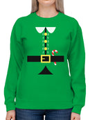 Festive Elf Suit Design with Candy Cane Women's Sweatshirt