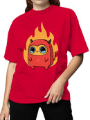 Officially Licensed Sad Nuggie Cute Devil with Fiery Background Women's T-shirt