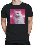 Fluffy White Cat in Neon Pink Men's T-shirt