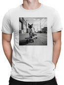 Cat Skater in Urban Landscape Men's T-shirt