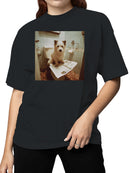 Bathroom Dog with Newspaper Humor Women's T-shirt