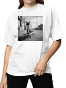 Cat Skater in Urban Landscape Women's T-shirt