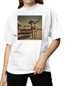 Cowboy Bull in Western Town Women's T-shirt