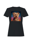 Neon Grid Puppy Portrait Women's T-shirt