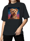 Neon Grid Puppy Portrait Women's T-shirt