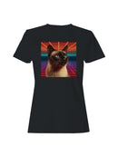 Retro Futuristic Cat Design Women's T-shirt