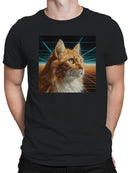 Retro Cat in Neon Gridscape Art Men's T-shirt