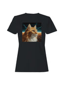 Retro Cat in Neon Gridscape Art Women's T-shirt