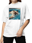 Cool Cat Relaxing in Pool Women's T-shirt