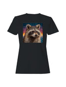 Retro Raccoon Cosmic Grid Women's T-shirt