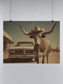 Cowboy Bull in Western Town UN Poster