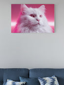 Fluffy White Cat in Neon Pink UN Poster