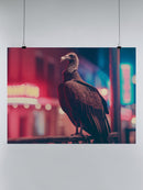 Vulture in Neon Cityscape UN Poster