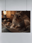 Squirrel Reading by Lamp Light UN Poster