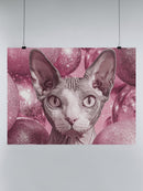 Sphynx Cat with Pink Glitter Spheres UN Poster